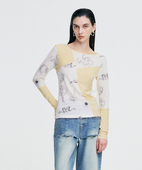 Elemental Motif Patchwork T-shirt _ YELLOW