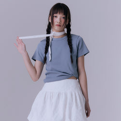 90's スカラップステッチネックTシャツ (DUSTY BLUE)