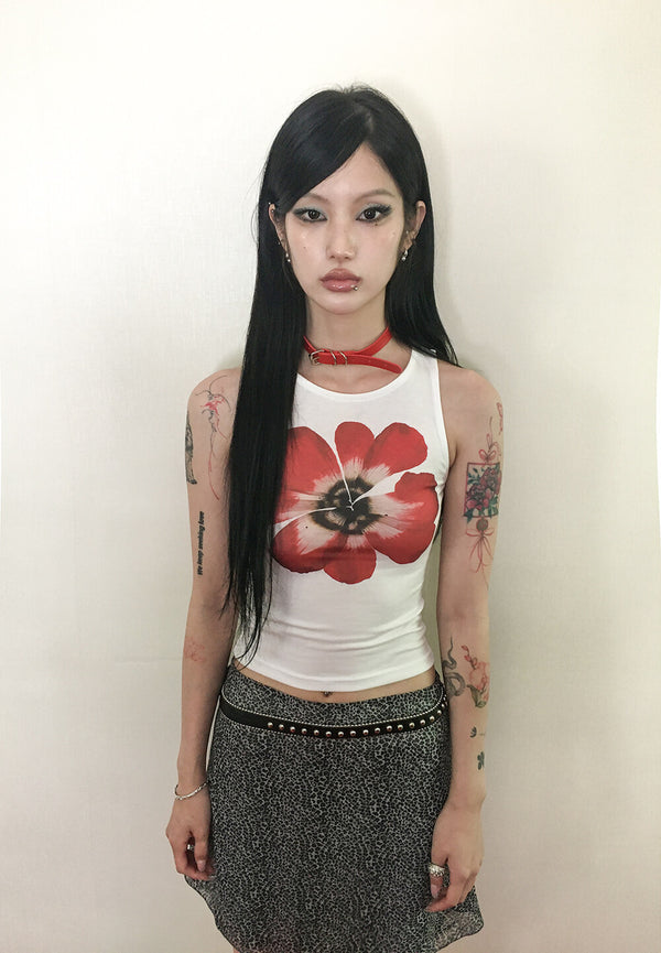 Me愛 - Redflower (紅花) sleeveless (BLACK/WHITE)