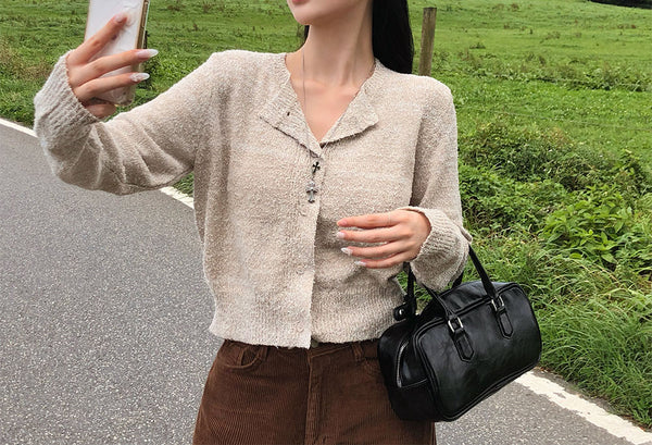 [BELLIDE MADE] Peanuts, buccul semi-cropped cardigan