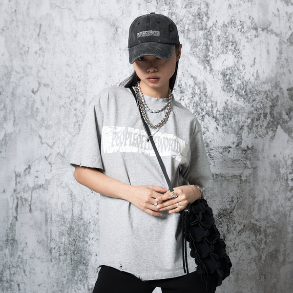 Crack Logo semi OversizedFit T-Shirt (MELANG GRAY)