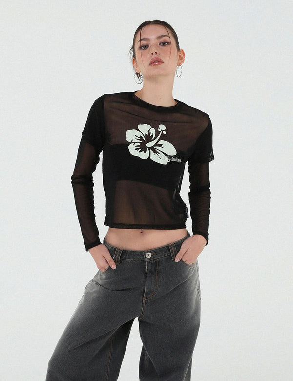 FLOWER MASH TOP(BLACK)