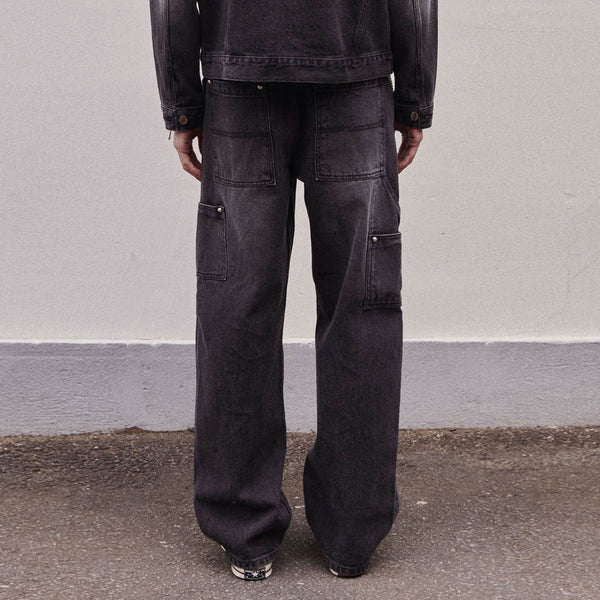 STRAIGHT FIT CARPENTER DENIM PANTS_BLACK