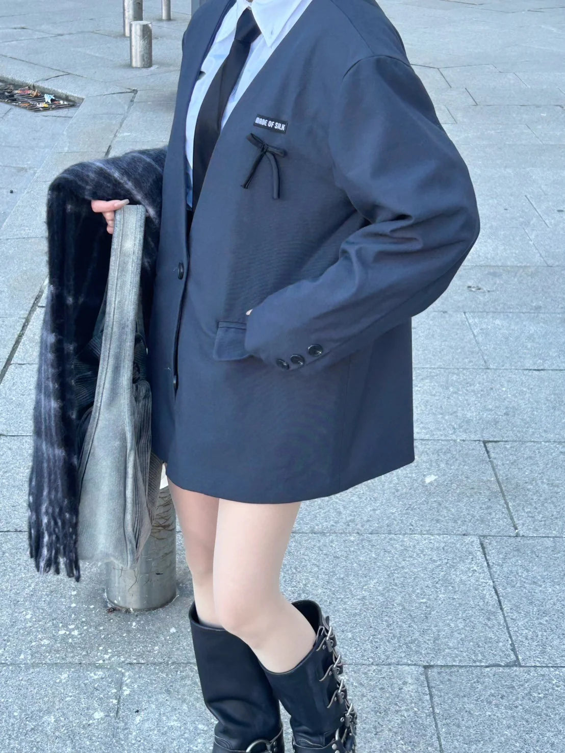 カラーレスリボンジャケット / collarless ribbon jacket