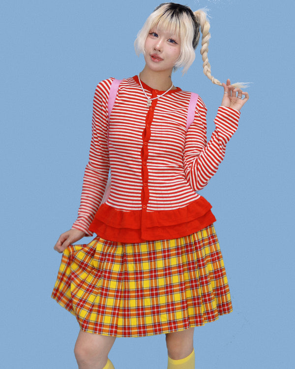 striped frill cardigan (3color)