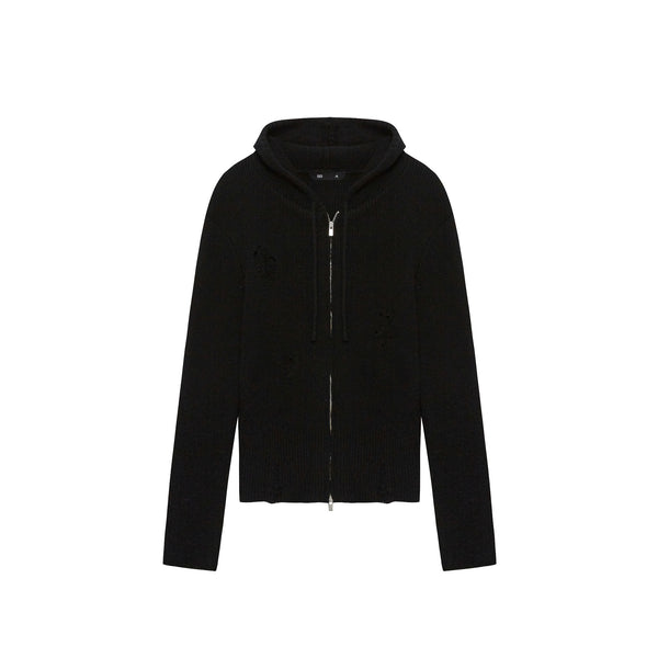  WOOL BLENDING KNIT HOODIE ZIP-UP / BLACK