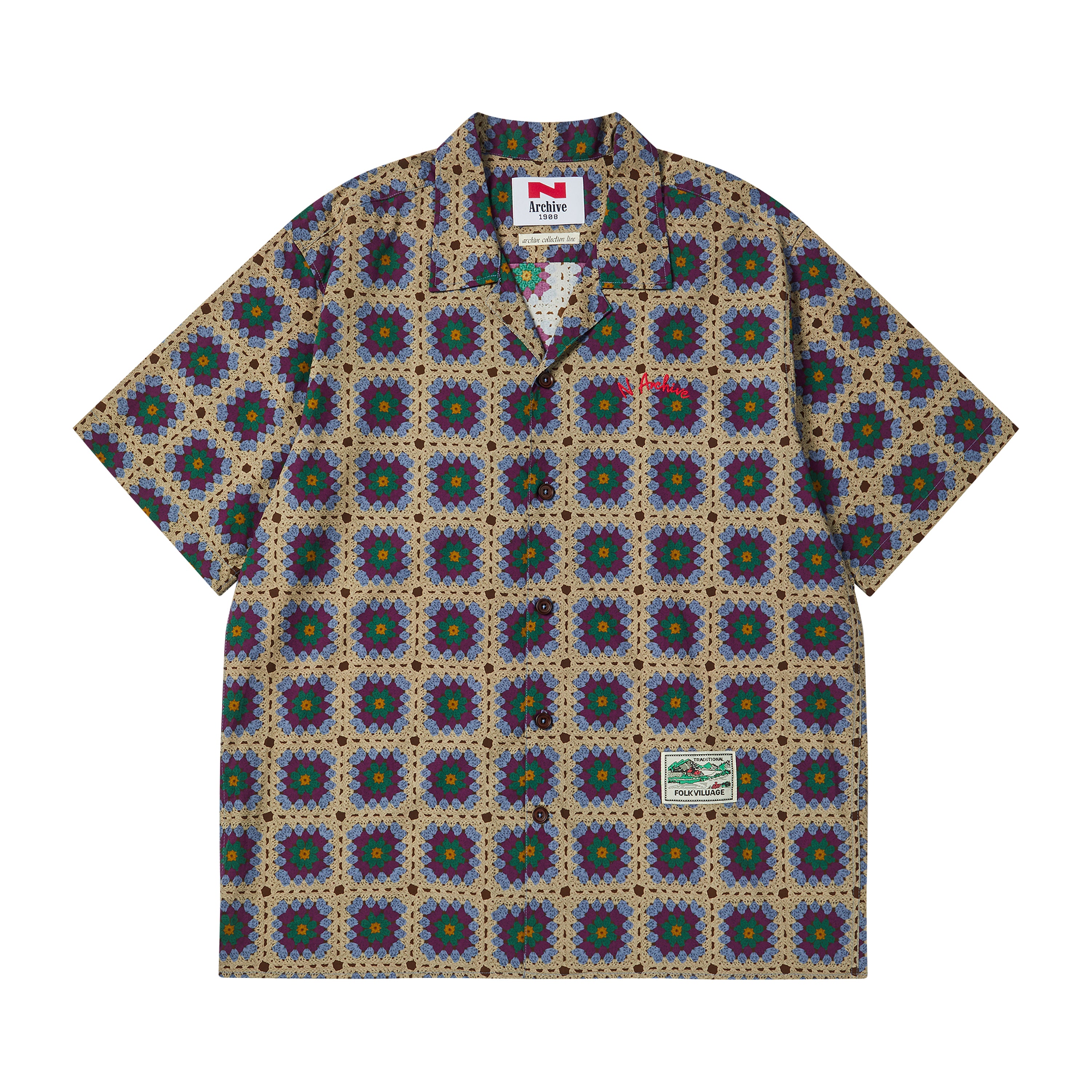 [COLLECTION LINE] VINTAGE CROCHER PRINT 1/2 COTTON SHIRT MULTI