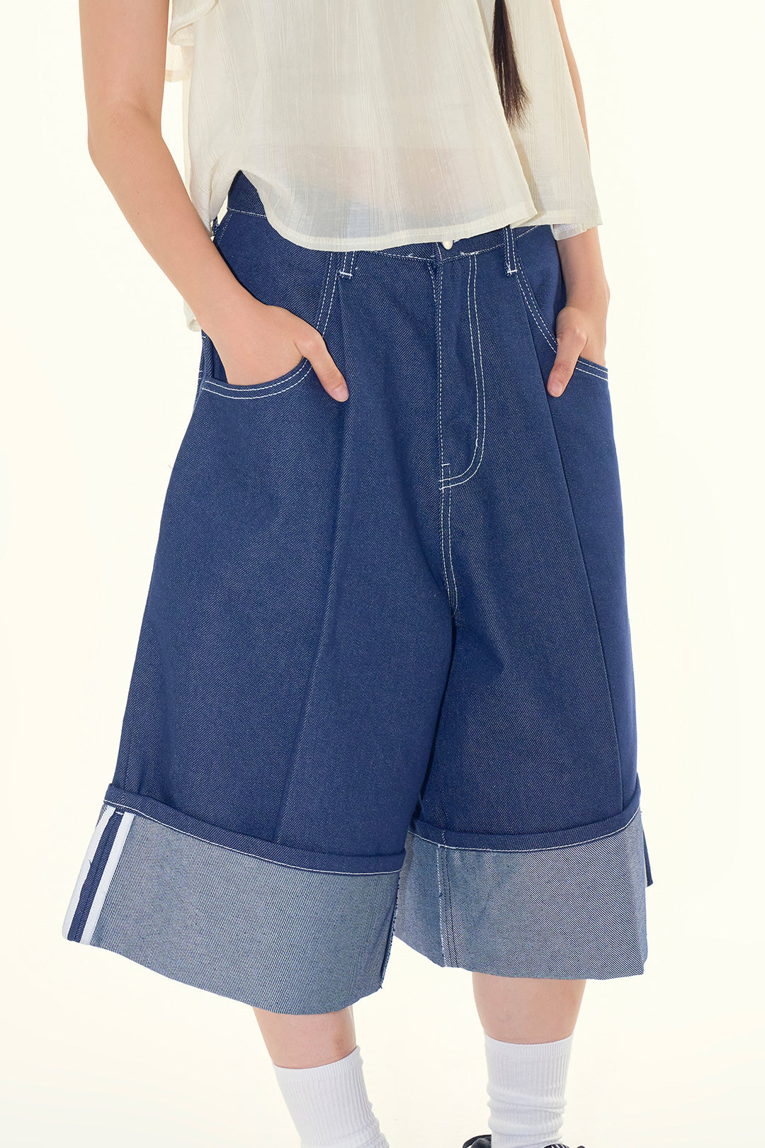 【Raucohouse】Freewheeling denim fringe midi skirt Fringe incision denim midi skirt - Raucohouse | 60% - Asian
