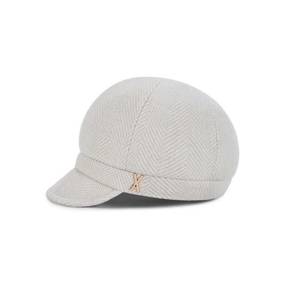 VA Stud Herringbone Slim Newsboy Cap / Ivory