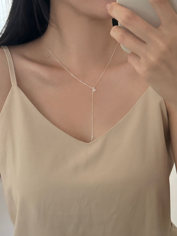 [Silver 925] cubic drop necklace / wedding guest look daily simple silver chain long