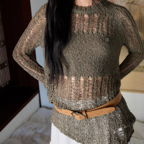 Damage Knit Top [KHAKI]