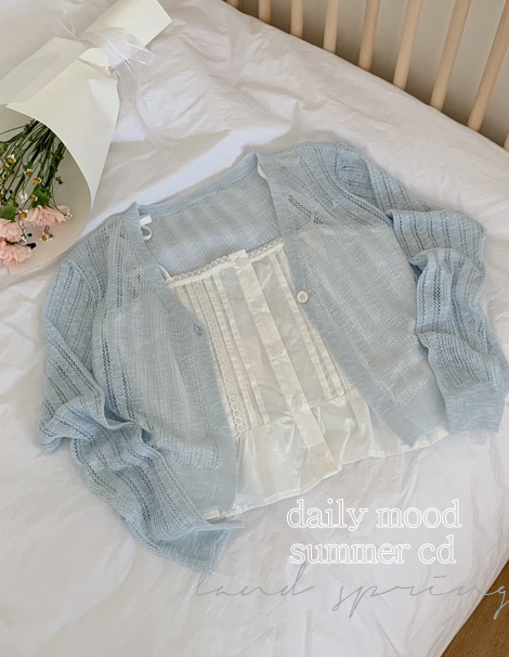 See-through One Button Knit Cardigan Bolero (3color)