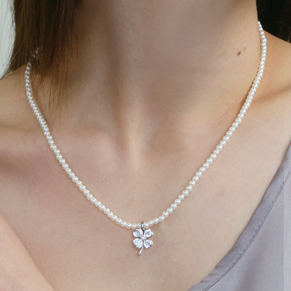 [Silver925] Bukoleon Clover Pearl Necklace