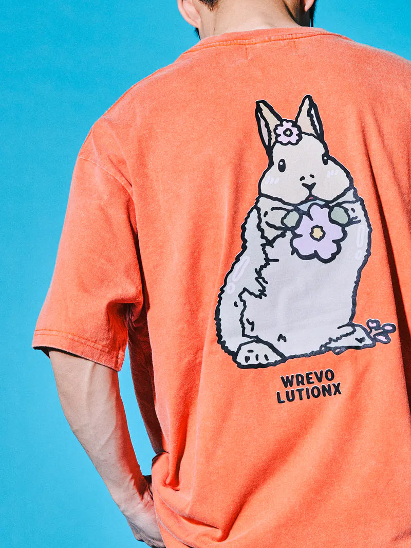 サクラアニマルズタンジェリンデニムウォッシュドTシャツ (ラビット)