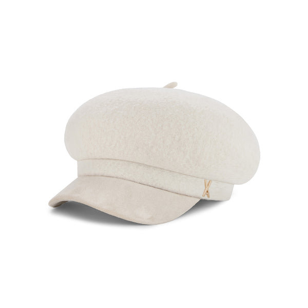 VA Stud Wool Combo Newsboy Cap / Ivory