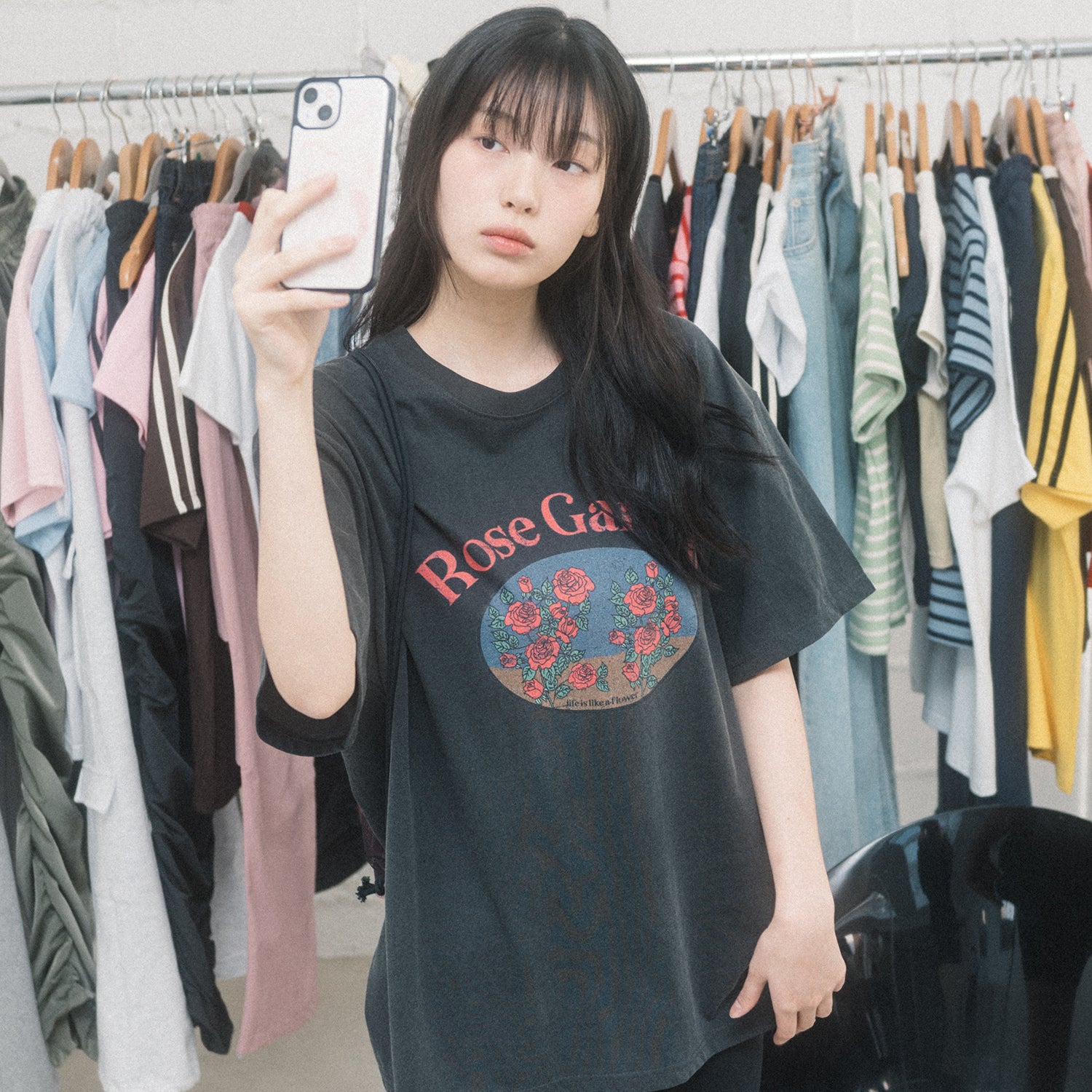 ROSE GARDEN DYED S/S TEE(CHARCOAL)