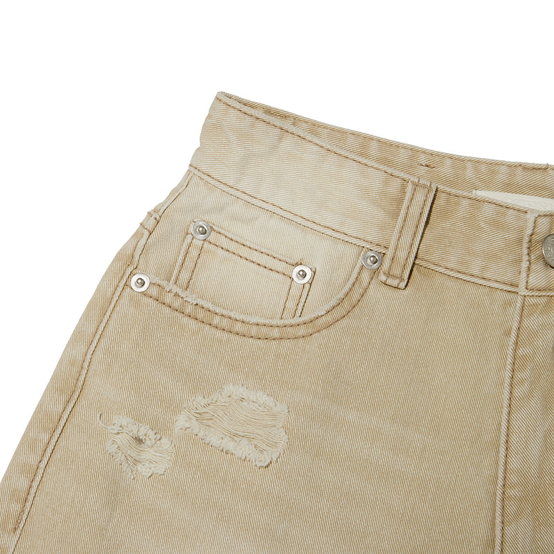 COLLECTION DAMAGE SHORT DENIM PANTS (BEIGE)