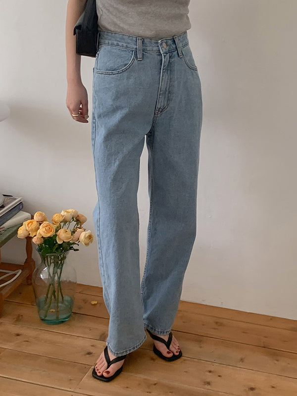 Felace Light Blue Straight Wide Straight Denim Pants