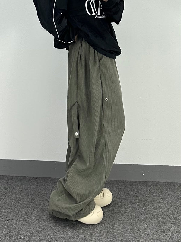 snap corduroy wide pants