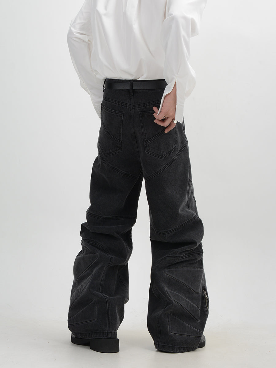 three-dimensional heavyweight retro washed jeans 