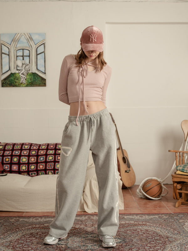 [FW ver] SWEET RIBBON SWEAT PANTS - GRAY/WHITE