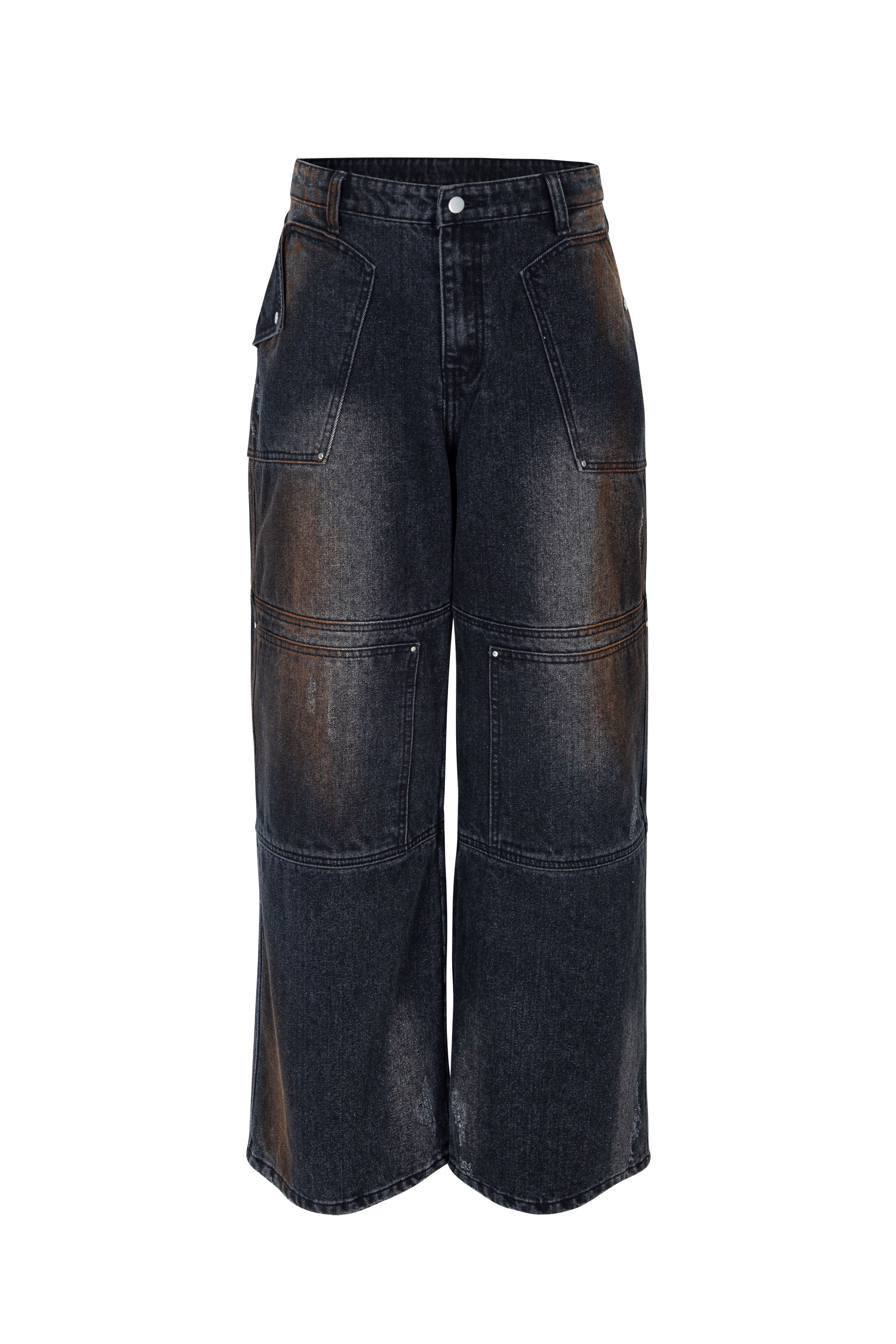 VINTAGE WASHED DOUBLE KNEE DENIM PANTS