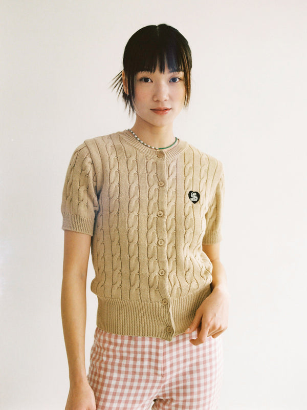 Baby Cable Short Sleeve Cardigan _ Camel