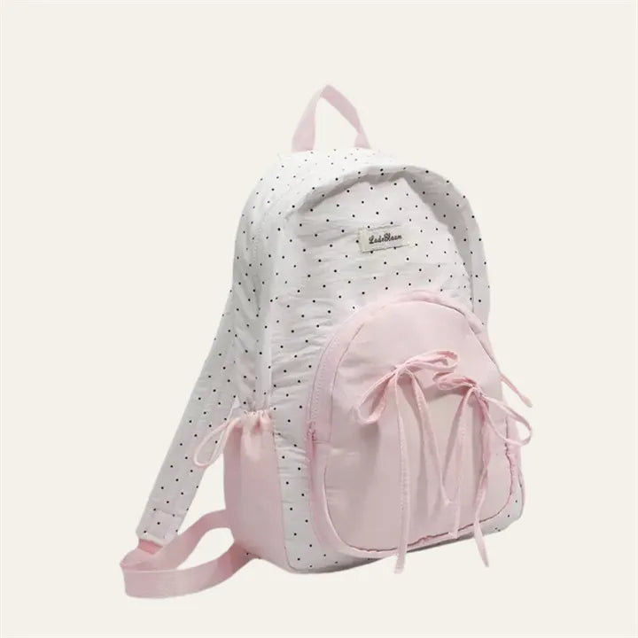 Polka Dot Lovely Pink Ribbon Decor Pouch School Backpack