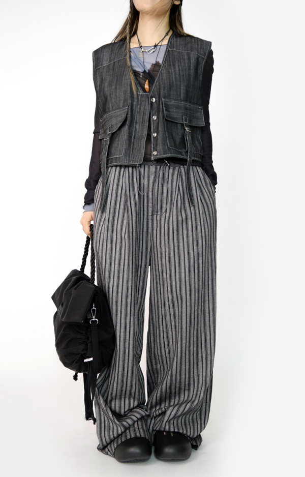 pleats stripe banding pants(3color)