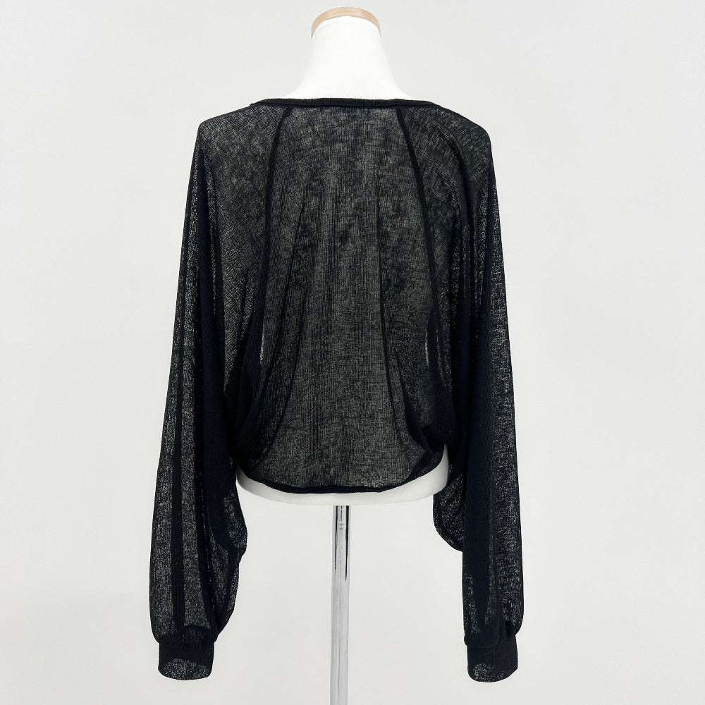 Loose fit see-through knit bolero string cardigan (2 colors)