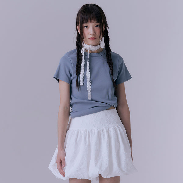 90's scallop stitch neck t-shirt (DUSTY BLUE)