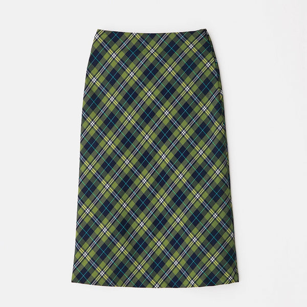 Check midi flare skirt Green