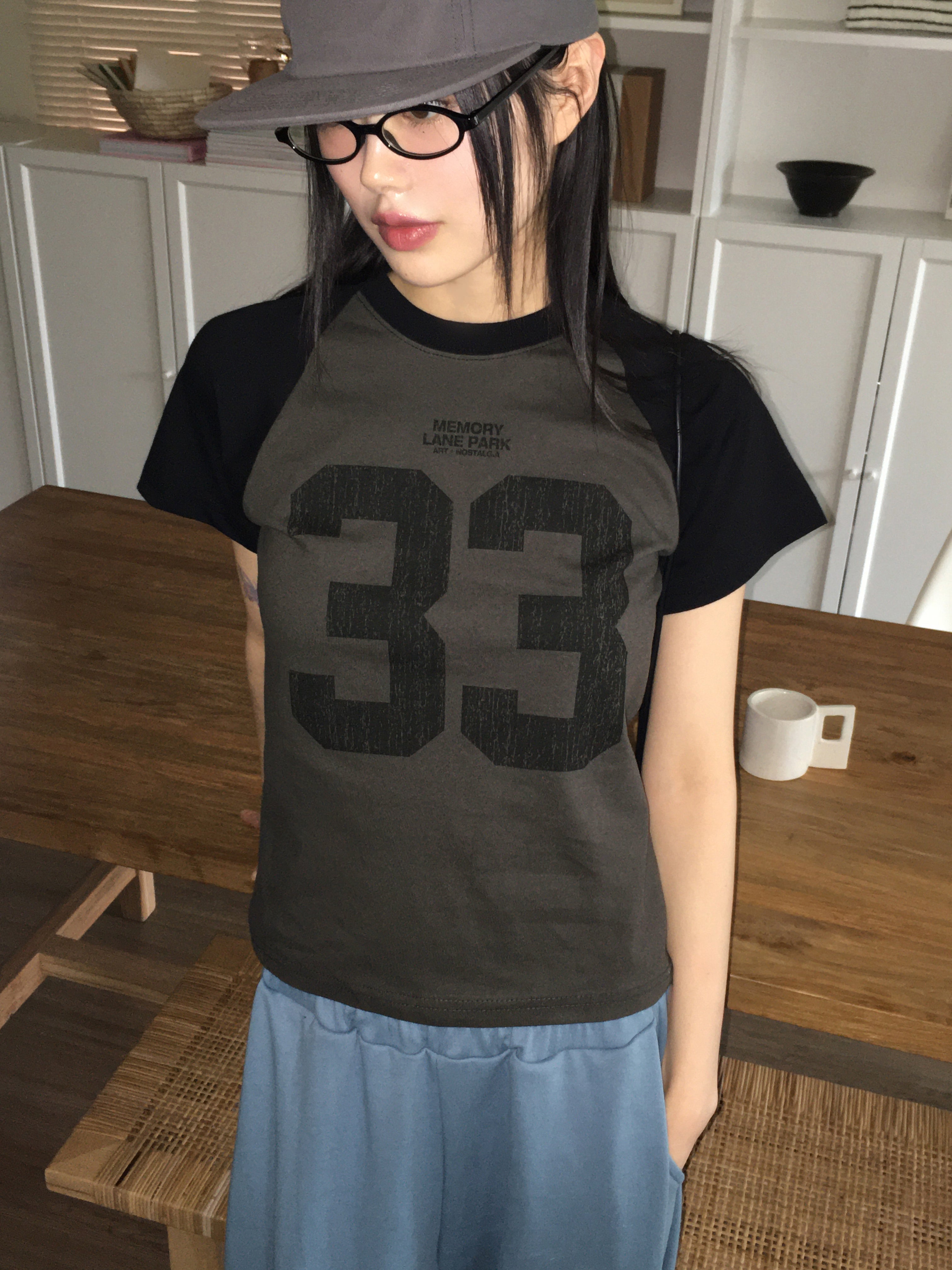 Sec 33 printed semi-crop short-sleeved T-shirt