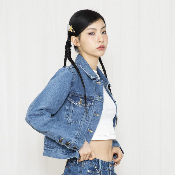 WXJ002 Hotfix Vintage Washing Denim Jacket (BLUE)