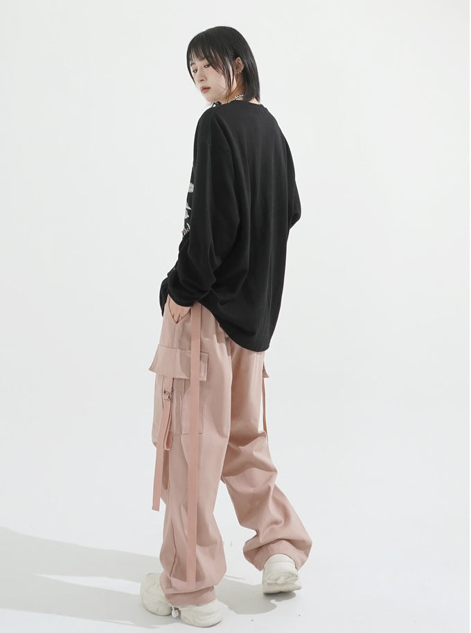 Strap cotton cargo pants