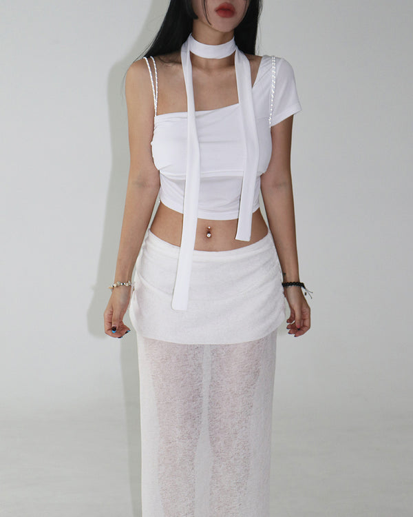 see-through layered maxi long skirt