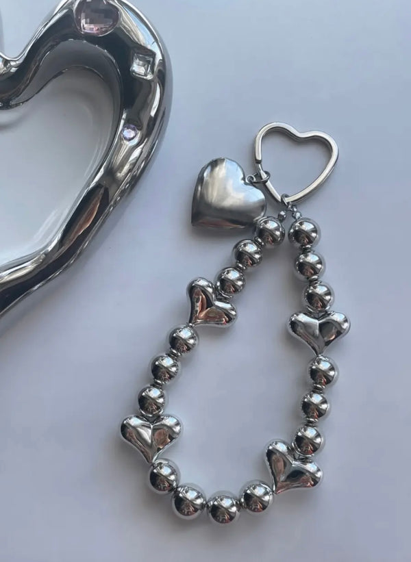 silver heart phone strap