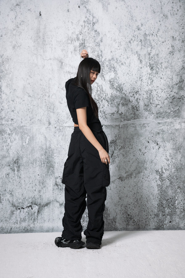 padded pocket shirring pants (BLACK)