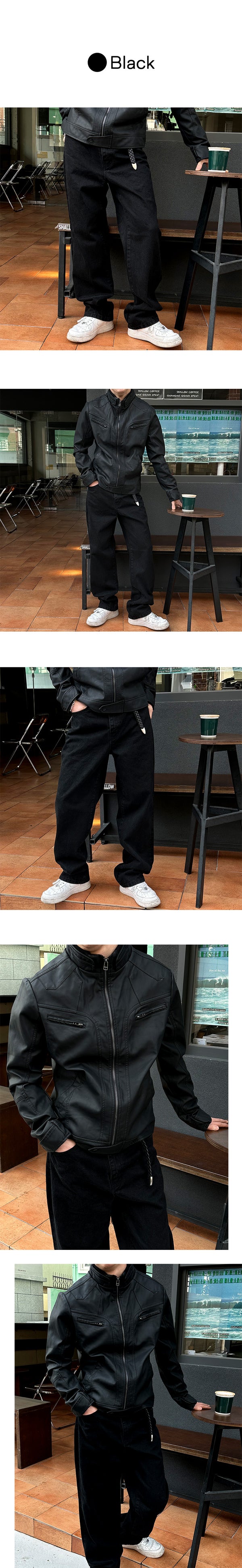 [BASIC ITEM] Black bio semi wide pants