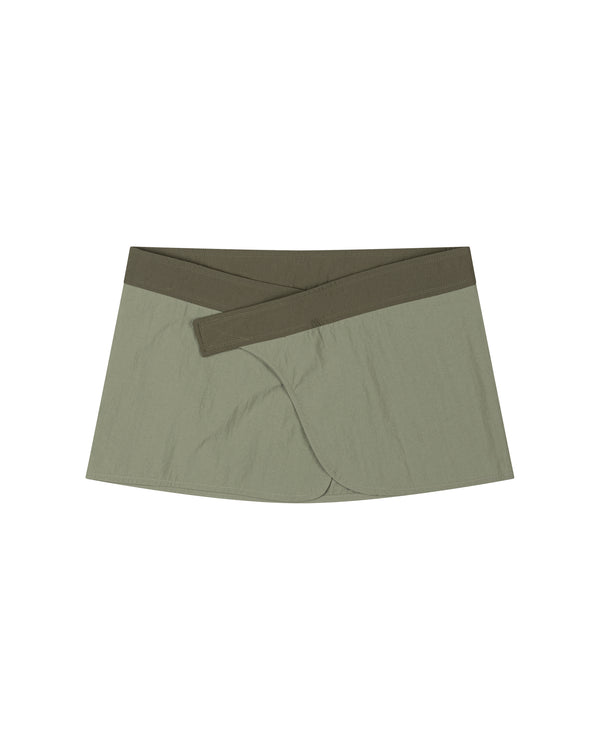 TWO TONE VELCRO WRAP SKIRT, KHAKI