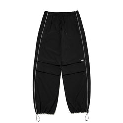 Nylon Two Tuck Piping Pants-Black