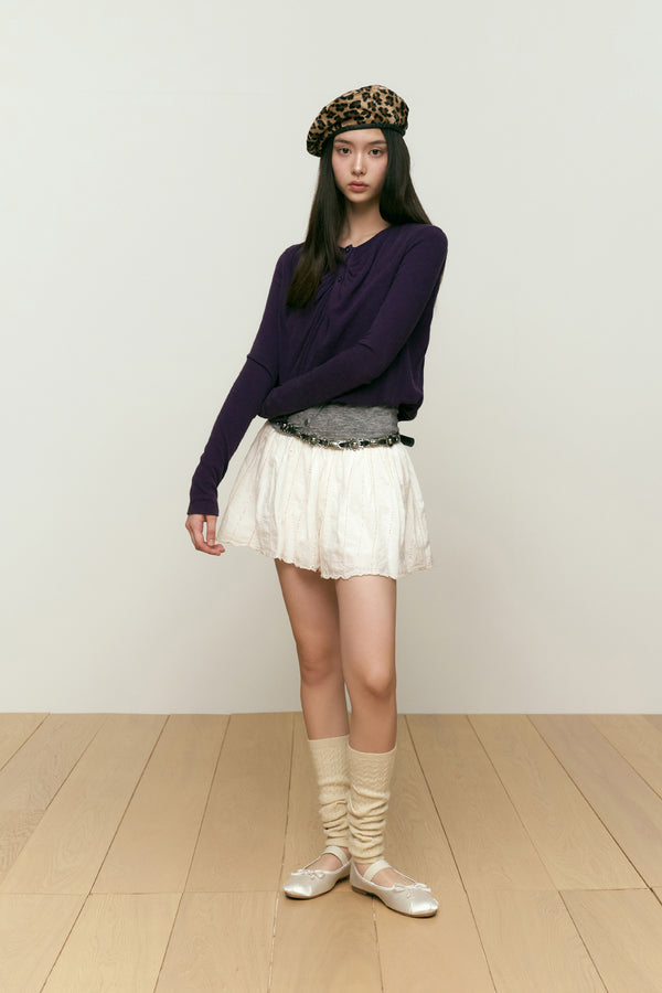 CHERRY KNIT-LIKE CARDIGAN [DARK PURPLE]