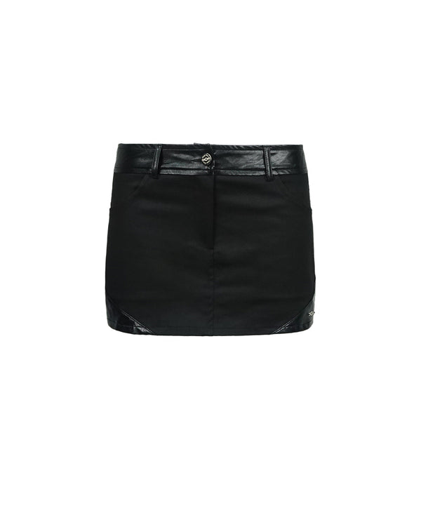 Metal Triclipse Leather Mix Mini Skirt Black