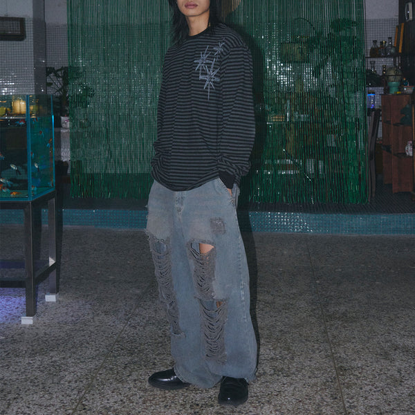 Untitled スターリーナイト スモールストライプ 長袖 BLack Chacoal