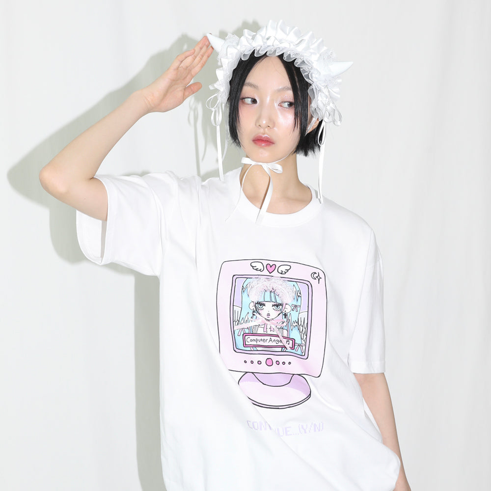 Computer Angel Half T-shirt - WHITE