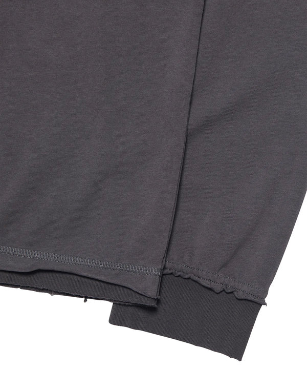アブレージョンレイヤード長袖Tシャツ - ウォッシュドチャコール 