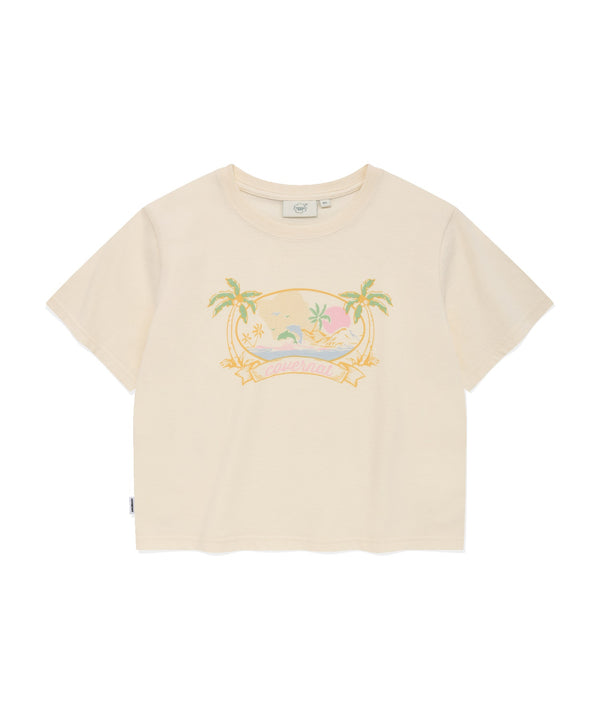 Women's クロップビーチパームTシャツ Ivory