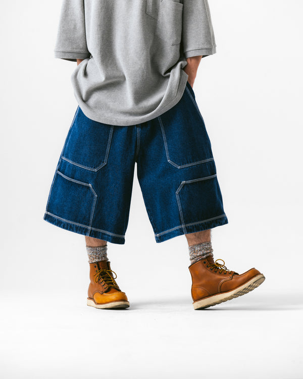 Spread Double Knee Denim Half Pants - Denim