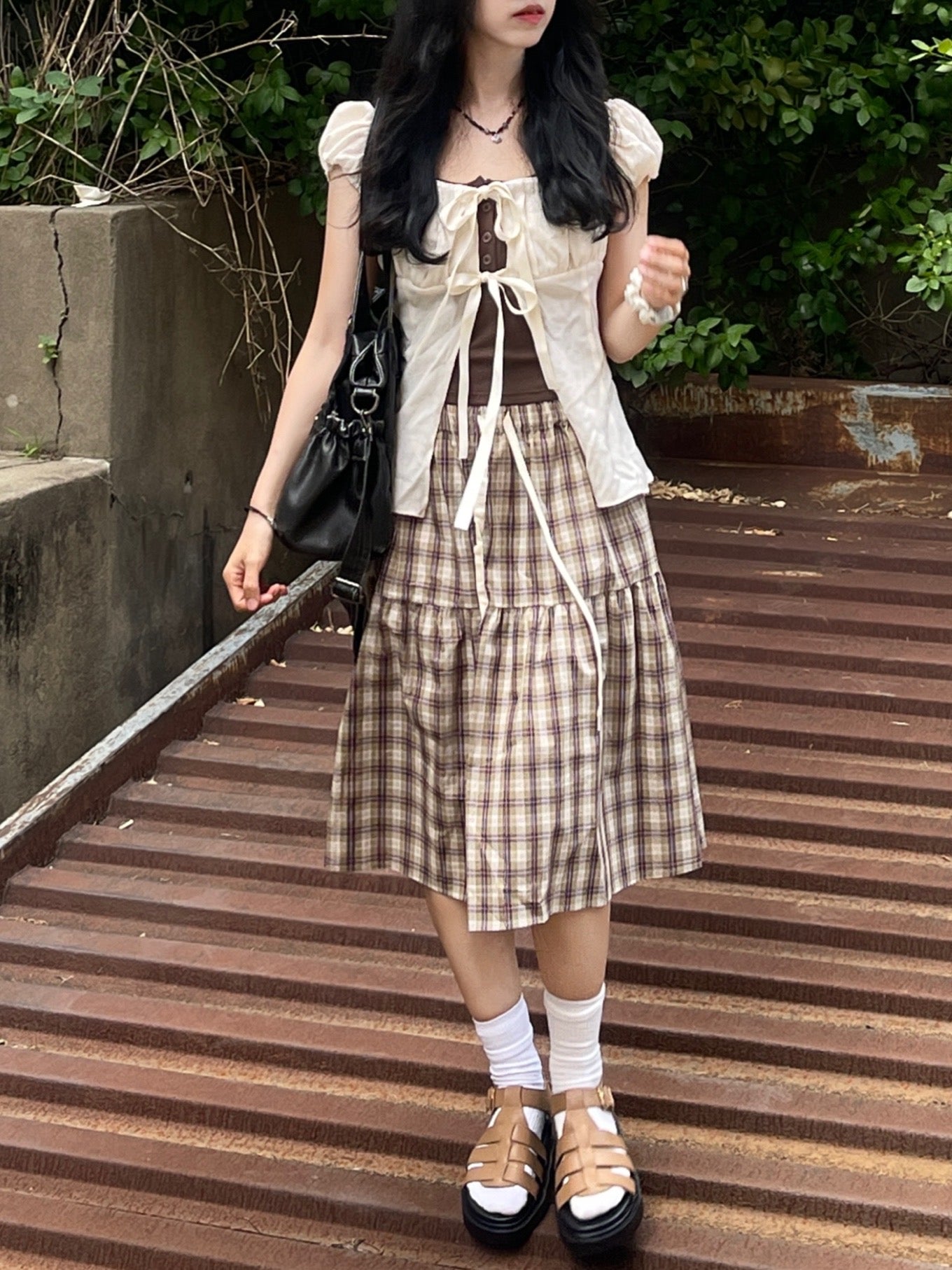 Mori Checkered Midi Skirt