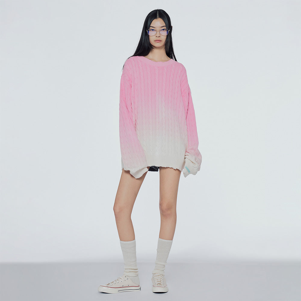 Gradation of color cabled sweater